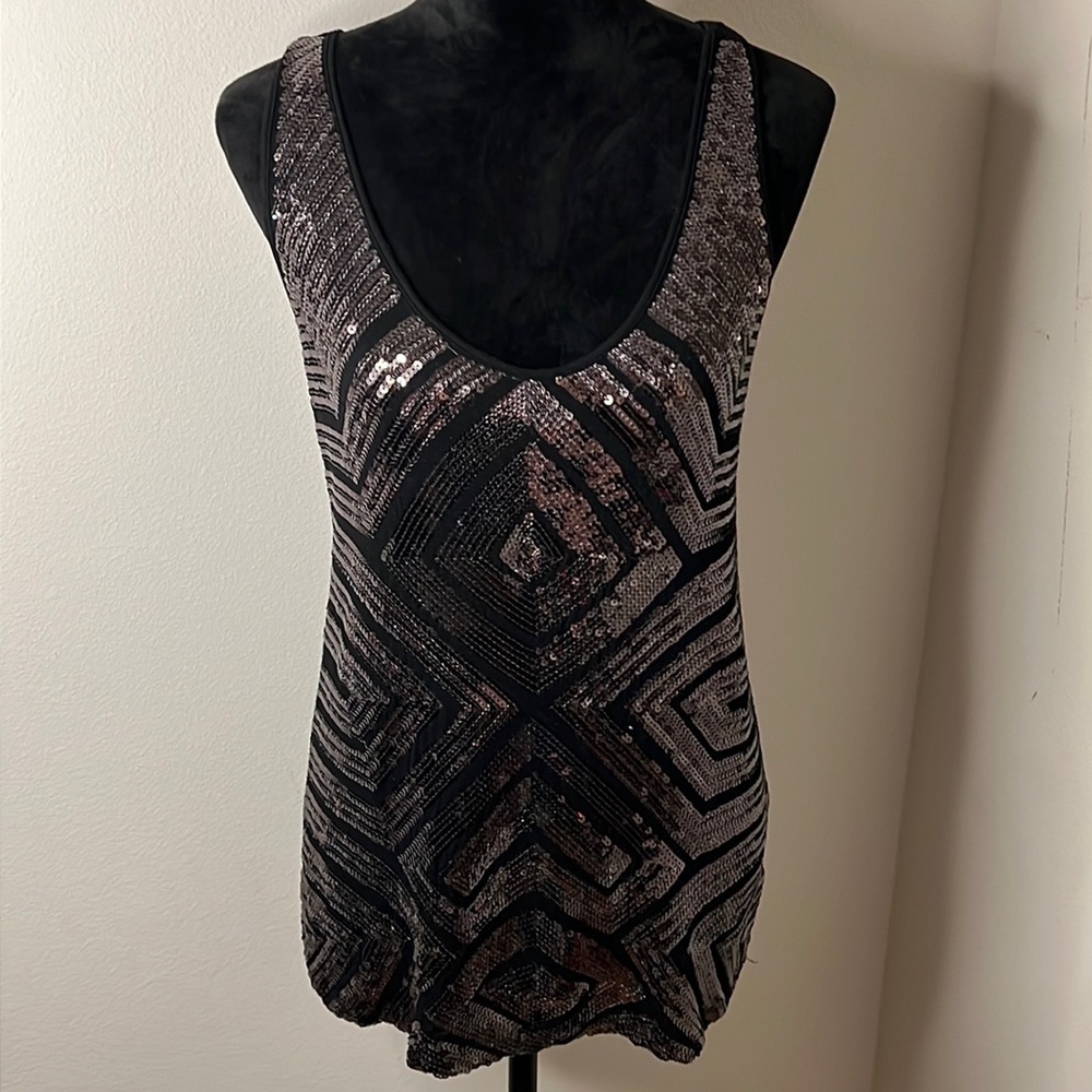Charlotte Russe racer back black sequin top Sz L